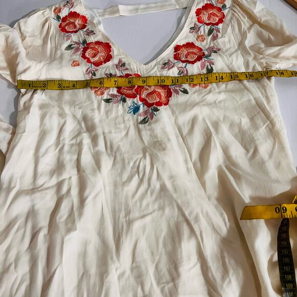 Altar’s State Floral Embroidered Long Bell Sleeve Dress Size S Small Cream Red - Picture 5 of 7